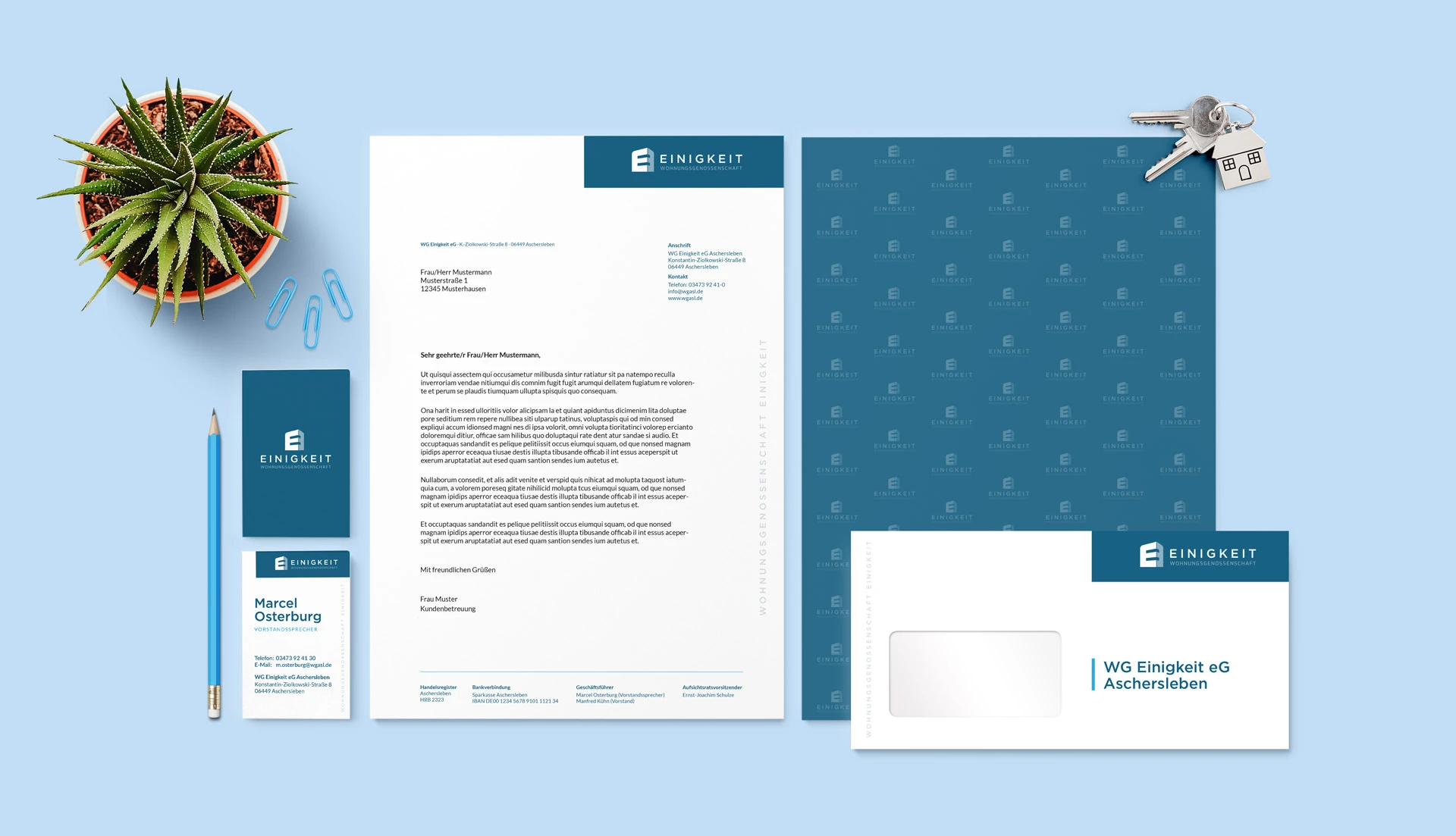 Briefpapier und Visitenkarten der WG Einigkeit